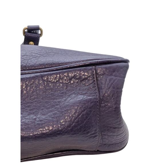VTG Adrienne Vittadini Magnetic Purple Violet Tessa Pebble Leather Satchel - Picture 5 of 16